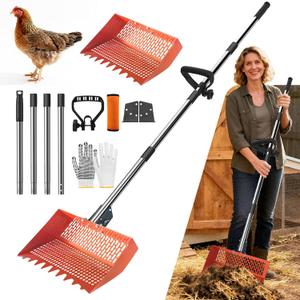 Chicken Poop Scooper for Chicken Coop 304 Stainless Steel Adjustable Angle Durable Sand Sifting Litter Shovel for Farm Animals Cleaning Tools (Orange)