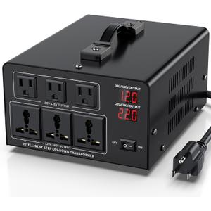 8000W Voltage Converter Transformer Step Up 110V/120V to220V/240V or Step Down 220V to 110V AC Power Converte, Circuit Breaker Protection, 3 US sockets, 3 Universal sockets, LCD Display