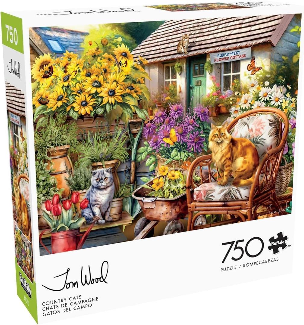 Buffalo Games - Tom Wood - Country Cats - 750 Piece Jigsaw Puzzle for Adults -Challenging Puzzle Perfect for Game Nights - Finished Size is 24.00 x 18.00