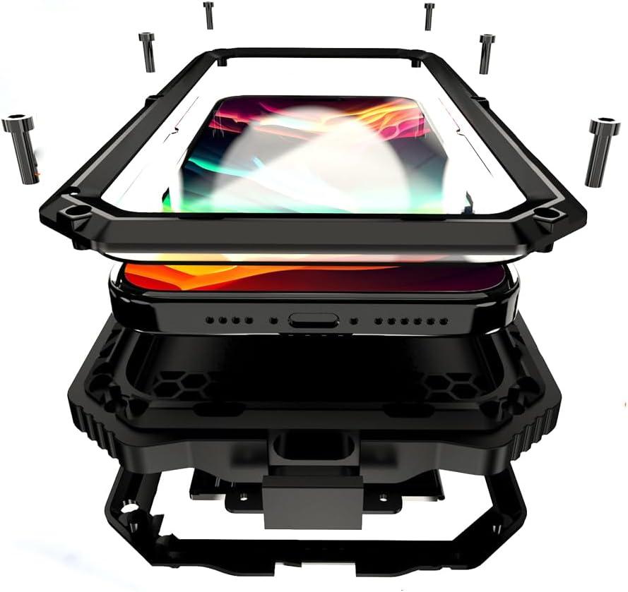 Lunivop Compatible with iPhone 15 Pro max Case Heavy Duty Protection Dustproof Built in Screen Protector Rugged Stand 360 Full Body Military Grade Metal Bumper Phone Cases (Black 2023)
