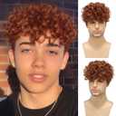 Mens Orange Curly Wigs Short Wig,Synthetic Heat Resistant Costume Wig Mens Daily Cosplay Party Halloween