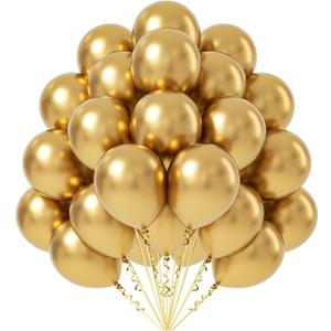 FOTIOMRG Metallic Gold Balloons 12 inch, 50 Pack Chrome Gold Latex Party Balloons Helium Quality for Birthday Graduation Baby Shower Wedding Party Decorations (with Gold Ribbon)