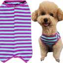 Dogs Recovery Suit Post Surgery Shirt for Puppy, Wound Protective Clothes for Little Animals, Size L, Purple Blue Stripe