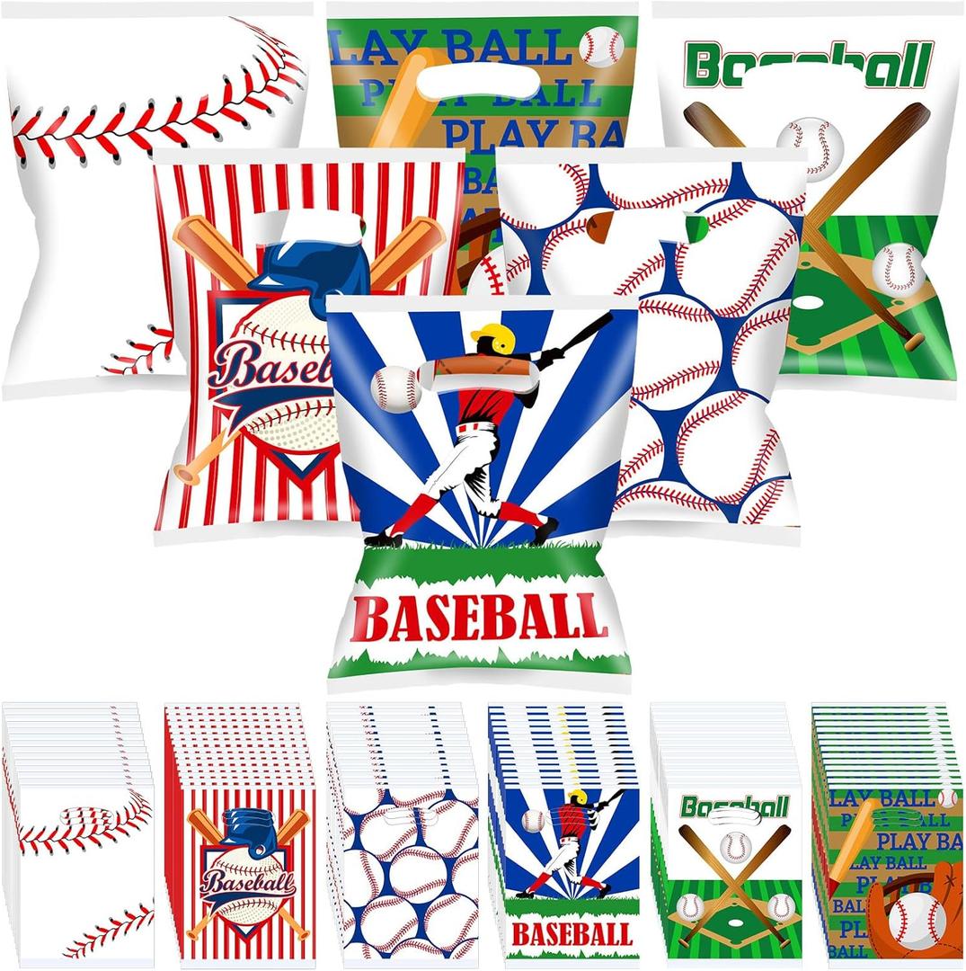 Wesnoy 300 Pcs Baseball Goodie Gift Bags Baseball Party Favor Candy Treat Snack Plastic Bags Bulk with Handle for Kids Birthday Party Classroom School Sport Teams Events Supplies