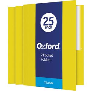 Oxford Twin-Pocket Folders, Textured Paper, Letter Size, Yellow, Holds 100 Sheets, Box of 25 (57509EE)