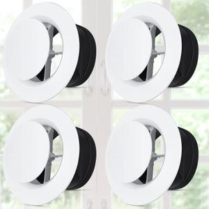 Baquler 4 Pcs 4 Inch Round Air Vent Cover, Adjustable Ceiling Diffuser Vent Bulk, ABS HVAC Cover for Ceiling & Wall, Soffit for Bathroom Kitchen Attic, Easy Install, White