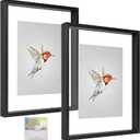 MUYE 11x14 Floating Frames Set of 2,Double Glass Picture Frame Display Any Size Photo up to 11x14,Wall Mount or Tabletop Standing, Black