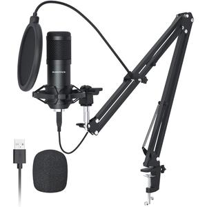 Sudotack USB Streaming Podcast PC Microphone, 192KHz/24Bit Studio Cardioid Condenser Mic Kit with Sound Card, Boom Arm, Shock Mount, Pop Filter, for Skype, YouTuber, Karaoke, Gaming, Recording