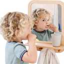 Montessori Wooden and Acrylic Wall Mirror with Hooks for Toddlers - Entryway Mirror with Hooks and Shelf Organizer Self-Care Station