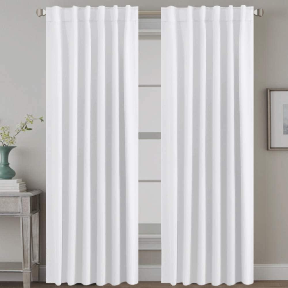 White Curtains Thermal Insulated Window Treatment Panels Room Darkening Privacy Assured Drapes for Living Room Back Tab/Rod Pocket Bedroom Draperies, 84inches