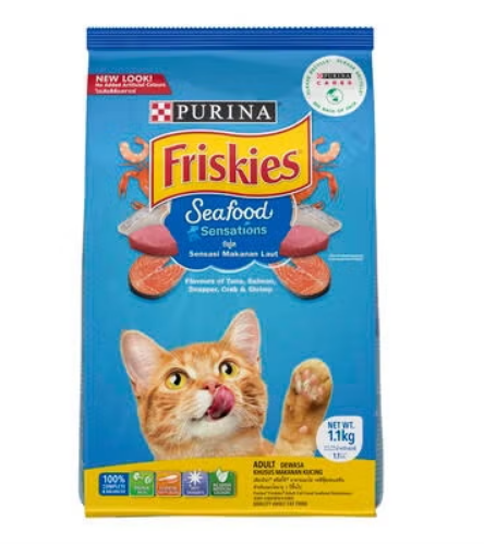 Purina Friskies Dry Cat Food Seafood Sensations With Salmon, Tuna, and Shrimp Flavors 3.15 lb. Bags, BBD 04/2026