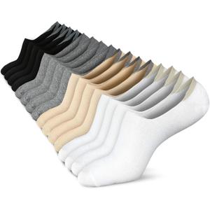 Wernies No Show Socks Women Low Socks Non Slip Flat Boat Line, 8 Pairs, Size 8-11