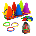 Ring Toss Games Carnival Outdoor Yard Games for Kids,Soft Plastic Cones Bean Bags Play for Children's Birthday Xmas Indoor Family Party Combo Gift Set
