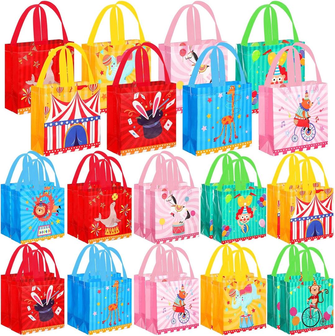 Sweetude 40 Pcs Circus Gift Bags Carnival Party Treat Colorful Circus Theme Candy Bags with Handles for Party