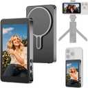 Magnetic Phone Vlog Selfie Monitor Screen, Rear Back Camera Monitor for iPhone, 4" Screen 2000mAh Battery 20m Transmission Distance for Selfie Vlog Live Stream TikTok Video Recording (Black 1)