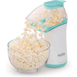 Presto 04869 Poplite Hot Air Popcorn Popper - Built-In Measuring Cup + Melts Butter, Easy to Clean, Built-In Cord Wrap, 18 Cups, Aqua/White