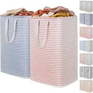 Lifewit 2 Pack Laundry Basket 80L Each, Collapsible Clothes Hamper with Reinforced Handles, Freestanding Waterproof Design for Bedroom and Laundry Room, Pink&Blue 160L Total
