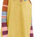 Panadila Womens Striped Long Sleeve Shirt Color Block Raglan Shirt V Neck Patchwork Pullover Tops Casual Cute Top S
