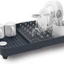 Joseph Joseph Extendable Dish Drying Rack with Expanding Dual Parts, Non-Scratch, Movable Silverware Drainer & Drainage Spout, Grey