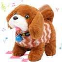 Hopearl Walking Dog Golden Retriever in Brown Vest Interactive Electronic Pet Plush Toy Puppy Woof and Moving Animated Nodding Head Gift for Toddlers Birthday, Brown, 7''