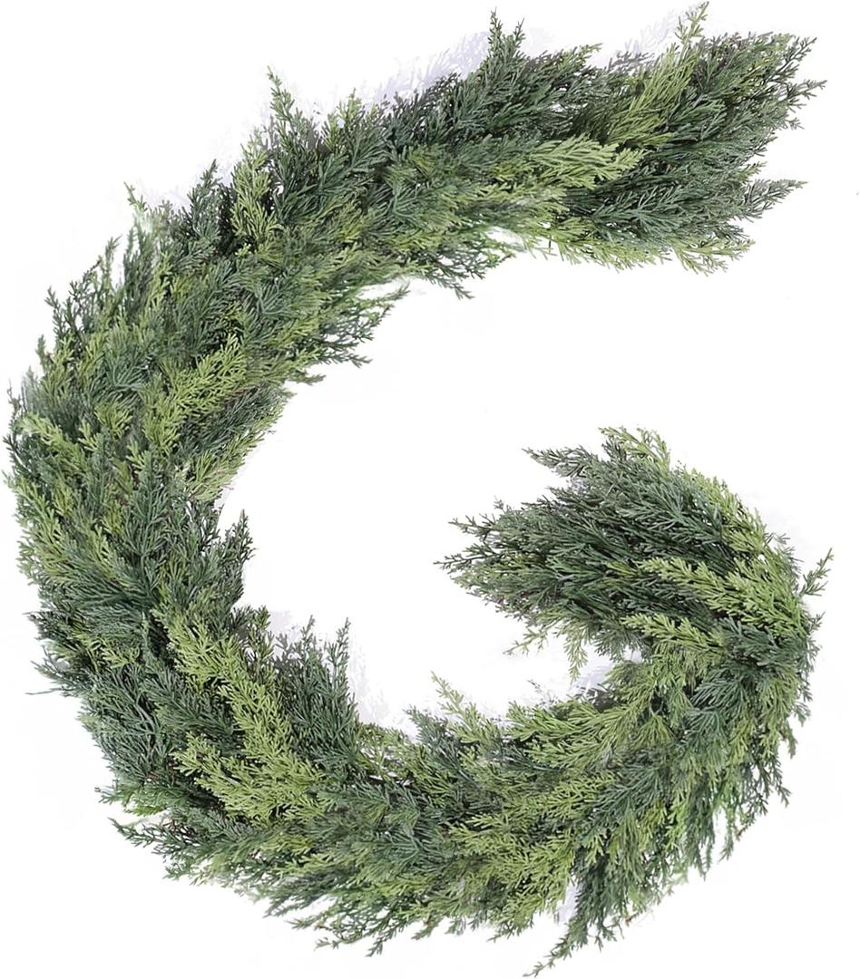 6ft Real Touch Christmas Cedar Garland Artificial Realistic Christmas Greenery Cypress Pine Garland with 216 Branches Thick and Lush for Mantle Table Railing Fireplace Indoor Outdoor Xmas Decor