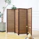 Furnnylane 4 Panel Short Room Divider Screen,Brown Freestanding Partition,Small Bamboo Panel Divider for Room Seperation,3.95 FT Tall