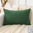 UGASA Christmas Soft Corduroy Decorative Pillow Cover 12x20 Inch Boho Striped Oblong Throw Pillow Cover Modern Home Decor for Sofa Living Room Couch Bed Dark Green, 1 Piece