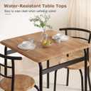 VECELO 3 Piece Dining Table & Chairs Set for 2, Metal and Wooden Square Kitchen Dinette Set for Small Space, Breakfast Nook, Saving Space, Brown