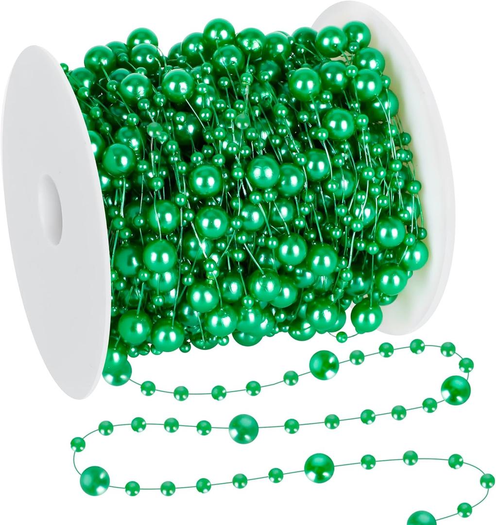 100 Feet Christmas Tree Decor, Green Christmas Tree Garland, Artificial Beads Strands Chain Xmas Tree Decorations for Home DIY Beads Strands Chain Fireplace Curtains Balcony Decor
