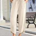 Linen Barrel Pants for Women Wide Leg Harem Palazzo Baggy Trousers (L)