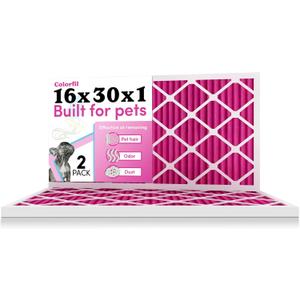 16x30x1 Air Filter by Colorfil | Color Changing Filters for Cat and Dog Odor | MERV 8 Furnace AC Filter for Pet Hair and Dust | 15.75"x29.75"x0.75" Exact Size | Pack of 2