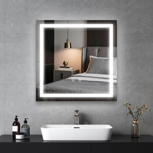 LED Lighted Bathroom Mirror with Anti-Fog, Square Wall Mounted Vanity Mirror with Smart Touch Button, Memory Function, Adjustable Warm White/Natural/Daylight Lights(24x24 inches)