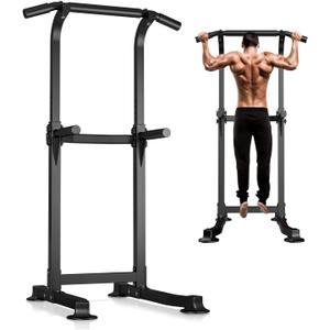 Wesfital Pull Up Bar Dip Bar Power Tower Workout Dip Station Height Adjustable Free Standing Chin Up Bar Home Gym Equipment 330LBS Weight Capacity (Pure Black)