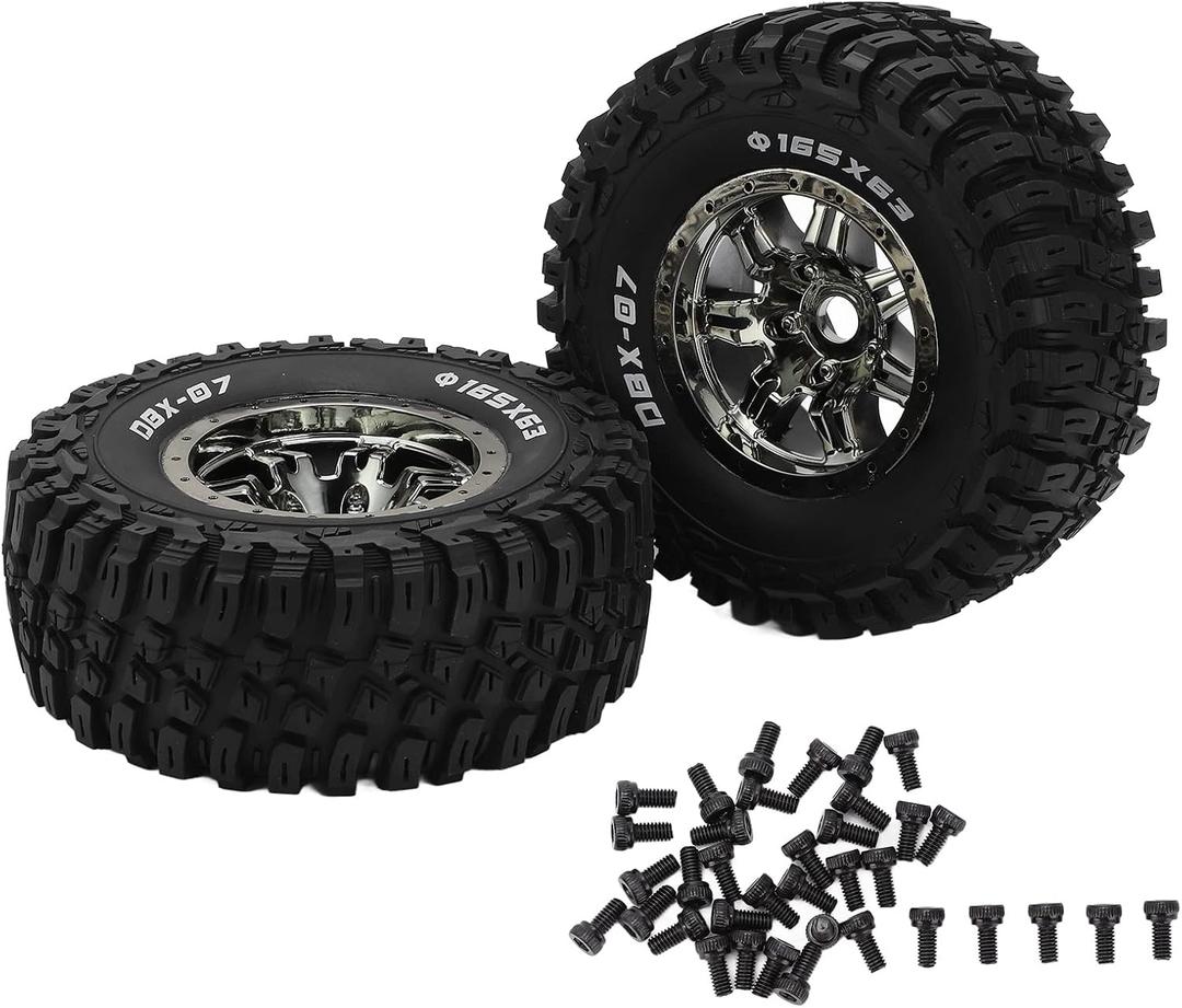 RC Rubber Tire Set, 2pcs/Set RC Wheels and Tires, 165mm/6.5in Diameter Wheel Tire for ZD Racing 1/7 ?07 Car Upgrade Part Car Tires Accessories(Titanium)