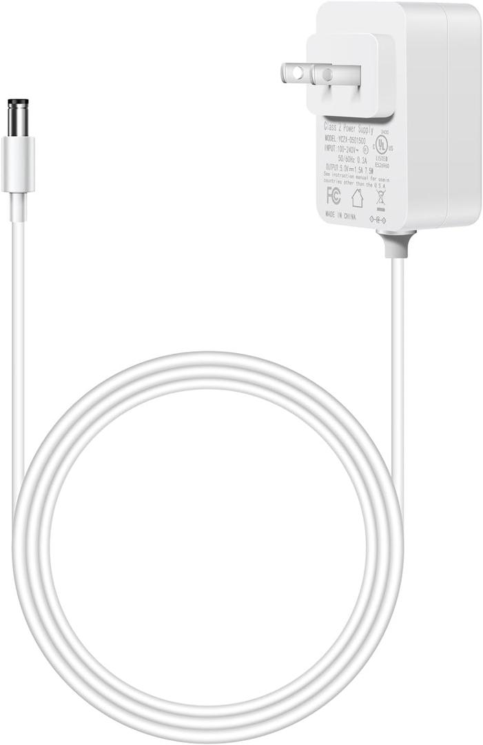 Baby Swing Charger for Kmaier,Munchkin,Larex,Jaoul,Babybond Swing,5V 1.5A Power Cord Replacement for Kidsview,Ezebaby,Napei,Gopanda,Nova,Bellababy Swing and More,6.7FT/OEM/White.