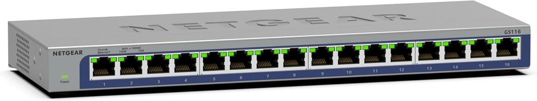 NETGEAR 16-Port Gigabit Ethernet Unmanaged Switch (GS316) - Desktop or Wall Mount, and Limited Lifetime Protection