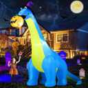 COMIN Halloween Inflatables Outdoor Decorations 10 FT Tall Dinosaurs Eating Pumpkin Blow Up Yard Decoration with Built-in LED for Yard Garden Party Lawn