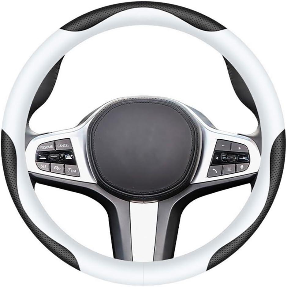 Carodi Leather Car Steering Wheel Cover, Elegant, Fashionable, Comfortable, Non-Slip, Breathable, Universal 15 inch, Black and White