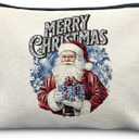 Chinoiserie Christmas Santa Makeup Bag for Women, Blue and White Merry Christmas Cosmetic Bags, Xmas Grandmillennial Holiday Zipper Makeup Pouch for Purse