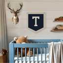 Lacama Toddler Boys Room Decor Name Pennant Flag, Vintage Baby Boy Nursery Wall Art, Name Sign for Toddler Bedroom Playroom Kidsroom,Baby Boy Gifts,Letter T 12x14 in