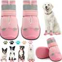Dog Shoes for Small Dogs, Dog Boots & Paw Protectors for Hardwood Floors, Outdoor Dog Booties for Hot Pavement Winter Snow Hiking, Waterproof Dog Shoes with Reflective Strips Size 1, Pink