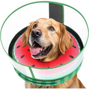 Inflatable Dog Cone with Anti-Licking Clear Shield, Protective Dog Donut Collar After Surgery, Adjustable Soft Recovery Cone for Pets, Alternative Collar with Buckle Strap (Watermelon, L) (L (Neck: 14"-18"))