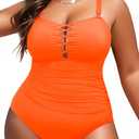 Yonique Women Plus Size One Piece Swimsuits Tummy Control Bathing Suits Vintage Swimwear (Orange), 22W