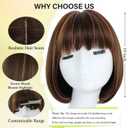 Brown Bob Wig with Bangs (Can Be Trimmed) Mixed Blonde Highlight Straight Short Synthetic Wig for Women Cosplay Party Halloween Daily Anime Costume Events Wear