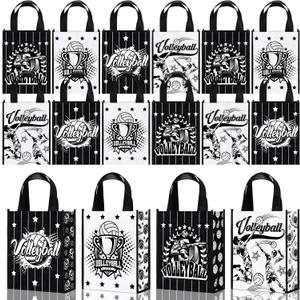 Estune 24 Pcs Volleyball Gift Bags Non Woven with Handles Reusable Sport Themed Party Favor Volleyball Treat Bags Goodie Candy for Birthday Party Decor Black and White