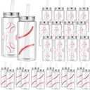Maxdot 24 Pack 14.2 OZ Baseball Plastic Cups with Lid and Straw Bulk Baseball Cup with Lid and Straw Clear Reusable Plastic Juice Bottles Tumbler for Sport Themed Party Favors Birthday Team Gifts