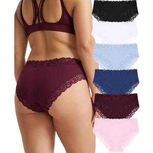 Cotton Underwear for Women Sexy Bikini Panties Lace Waist Lingerie Ladies (L)