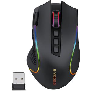 Wireless Gaming Mouse, 8000 DPI Optical Sensor, RGB Backlit, MMO 9 Programmable Buttons, with Macro Recording Side Buttons, Rapid Fire Button, Rechargeable for Mac Windows Computer Gamer, Black