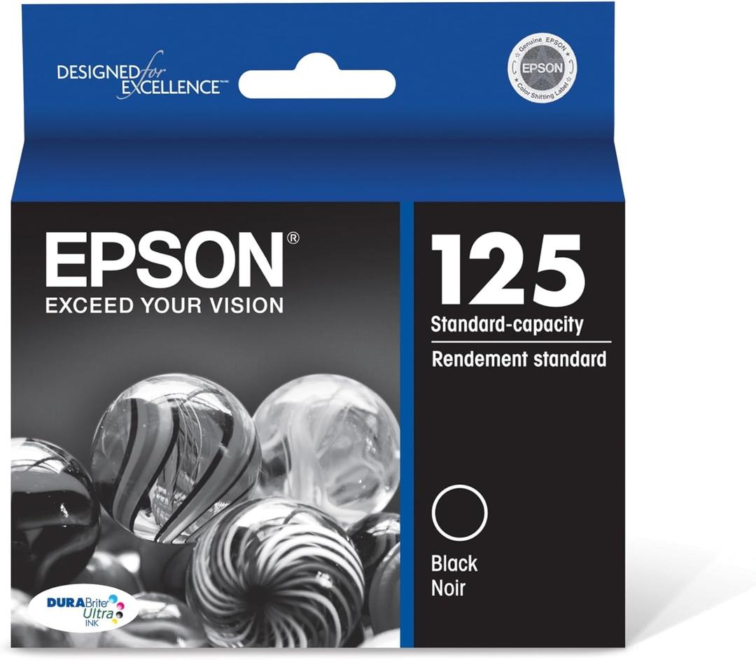 Epson 125 DURABrite Ultra Ink Standard Capacity Black Cartridge (T125120-S) Works with Stylus NX-125, NX-127, NX-130, NX-230, NX-420, NX-530, NX-625, Workforce WF-320, WF-323, WF-325, WF-520