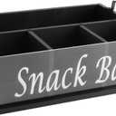 Snack Organizer for Countertop, 4 Compartments Snack Containers with Handles, Wooden Snack Stand for Kitchen Pantry Organizer and Storage., Balck